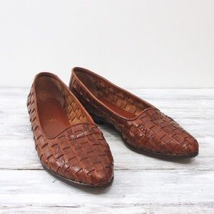 Vintage Flings Leather Woven Whiskey Flats